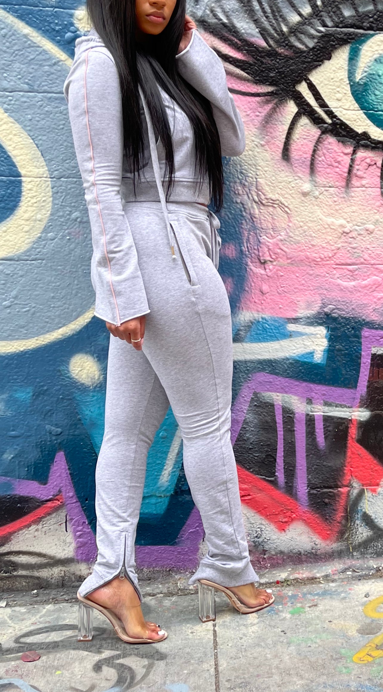 Bella’s Signature Tracksuit (Cool Grey/ Baby Pink) Custom sweat suit